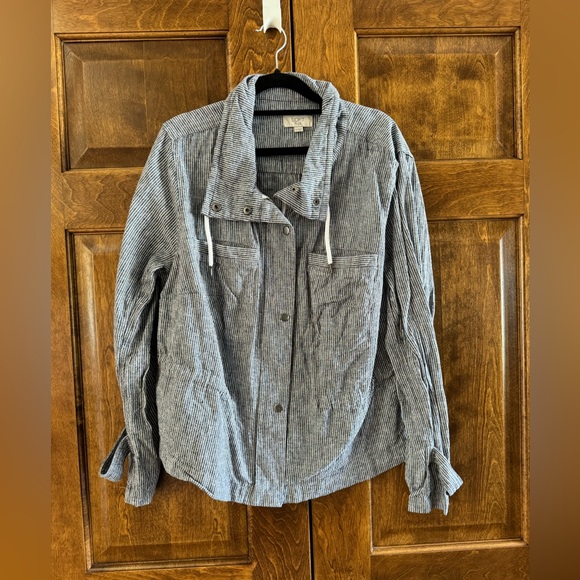 LOFT PLUS Denim Pinstripe Jacket - Women's Size 14 - Picture 2 of 3